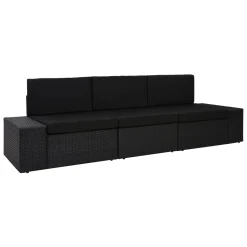 VidaXL Modulares 3-Sitzer-Sofa Poly Rattan Schwarz