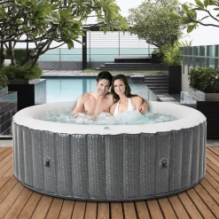 Miweba MSpa Whirlpool Comfort Ottoman C-OM061 - Indoor & Outdoor-Whirlpool - Aufblasbar Mit Rattan Optik - 6 Personen - UV-C Filter - Anti-Frost-System - Verschließbare Poolabdeckung