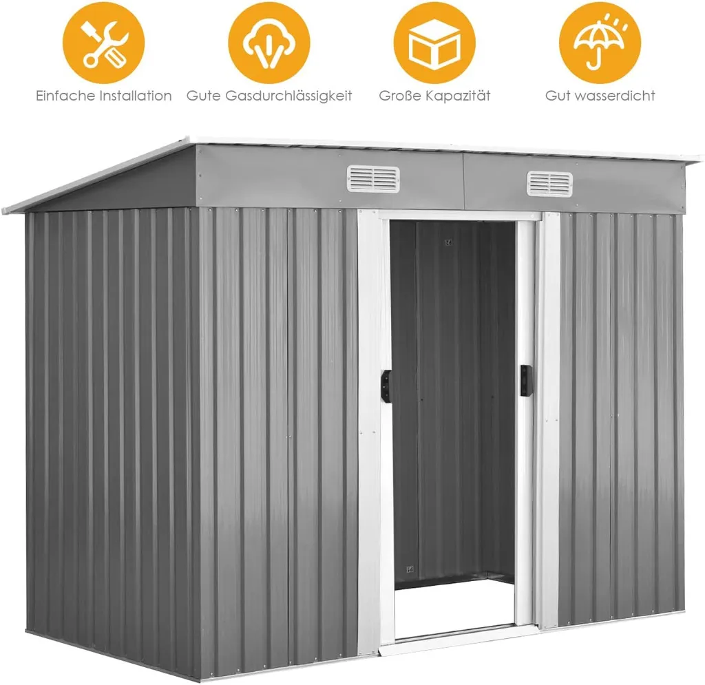 COSTWAY Gerätehaus Metall Gartenhaus 5m³ 238x131x181cm Mit 2 Schiebetüren Gartenhaus Geräteschuppen Für Outdoor & Garten 3 COSTWAY Gerätehaus Metall Gartenhaus 5m³ 238x131x181cm Mit 2 Schiebetüren Gartenhaus Geräteschuppen Für Outdoor & Garten – Bild 3