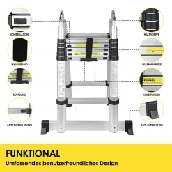 Wolketon Teleskopleiter Stehleiter Mehrzweckleiter Klappleiter 2.5+2.5m 5M Multifunktionsleiter Klappbar -Garten- & Gewächshäuser Geschäft be169a7c6f06b23ef45ea0bfe45208a4 1