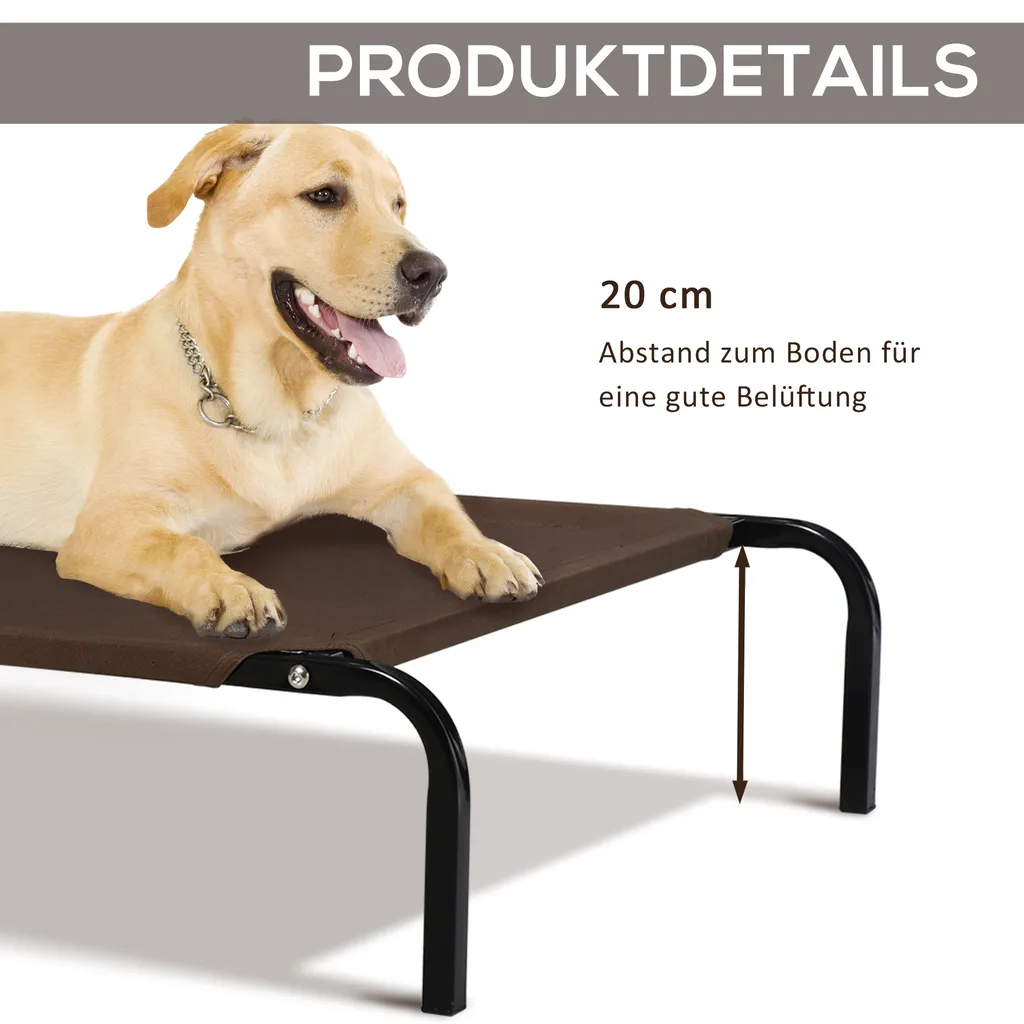 PawHut Hundebett Outdoor Hundeliege Katzenbett Mit Mesh Haustierbett Schlafplatz Metall Oxford-Gewebe Kaffee 130 X 80 X 20 Cm 5 PawHut Hundebett Outdoor Hundeliege Katzenbett Mit Mesh Haustierbett Schlafplatz Metall Oxford-Gewebe Kaffee 130 X 80 X 20 Cm – Bild 5