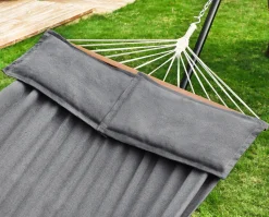 SONGMICS Hängematte, 210 X 150 Cm, Mit 2 Kissen, Bis Zu 300 Kg Belastbar, Mit 2 Holzstangen, Outdoor, Grau GDC022G01 -Garten- & Gewächshäuser Geschäft be635cd3efb8828ad1198fb1991789af