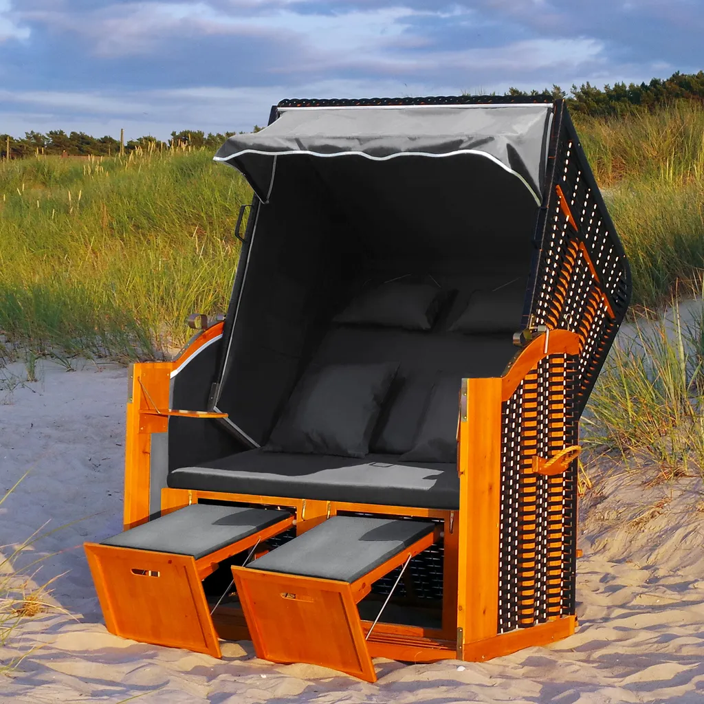 Swing&Harmonie Strandkorb XXL Inkl. Abdeckcover Luxus Volllieger Gartenliege Ostsee + 4 Kissen, Klapptische, Zeitungsfächer (anthrazit) 1 Swing&Harmonie Strandkorb XXL Inkl. Abdeckcover Luxus Volllieger Gartenliege Ostsee + 4 Kissen, Klapptische, Zeitungsfächer (anthrazit)