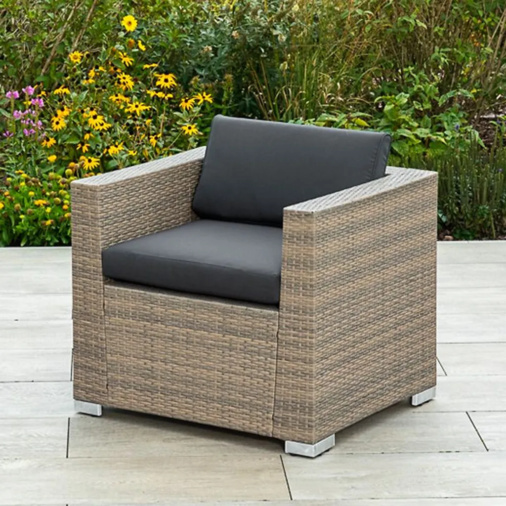 Merxx Sessel "Bellante" - Stahlgestell Mit Kunststoffgeflecht Mudbraun, Inkl. Kissen 1 Merxx Sessel "Bellante" - Stahlgestell Mit Kunststoffgeflecht Mudbraun, Inkl. Kissen