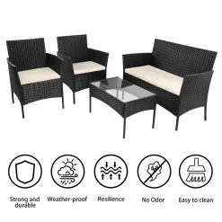 Hamlody Rattan Gartenmöbel Set, Polyrattan Lounge Gartenmöbel Set Mit Sofa, Lounge Sessel, Tisch Und Hockern, 2 * Sessel + 1 * Doppelsitz-Sofa + 1 * Tisch + 3 * Kissen, Schwarz -Garten- & Gewächshäuser Geschäft bed6ae26097e0f546acd090fcc9e35ec