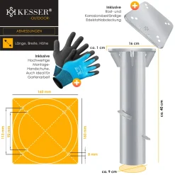 KESSER® Metall Universal Bodenplatte Sonnenschirmständer Für Sonnenschirm - Ampelschirm - Kurbelschirm | Bodenanker, Inkl. Handschuhe | 16 X 16 Cm, , Farbe:Silber -Garten- & Gewächshäuser Geschäft bf02a31f73cfdfa345c431545c874026