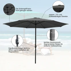 EINFEBEN 3.5m Sonnenschirm Gartenschirm Wasserabweisend Terrassenschirm UV40+ Mit Handkurbel Balkon Marktschirm,Grau,3.5m -Garten- & Gewächshäuser Geschäft bf1776c134b64ca5adf52b965bf088e6
