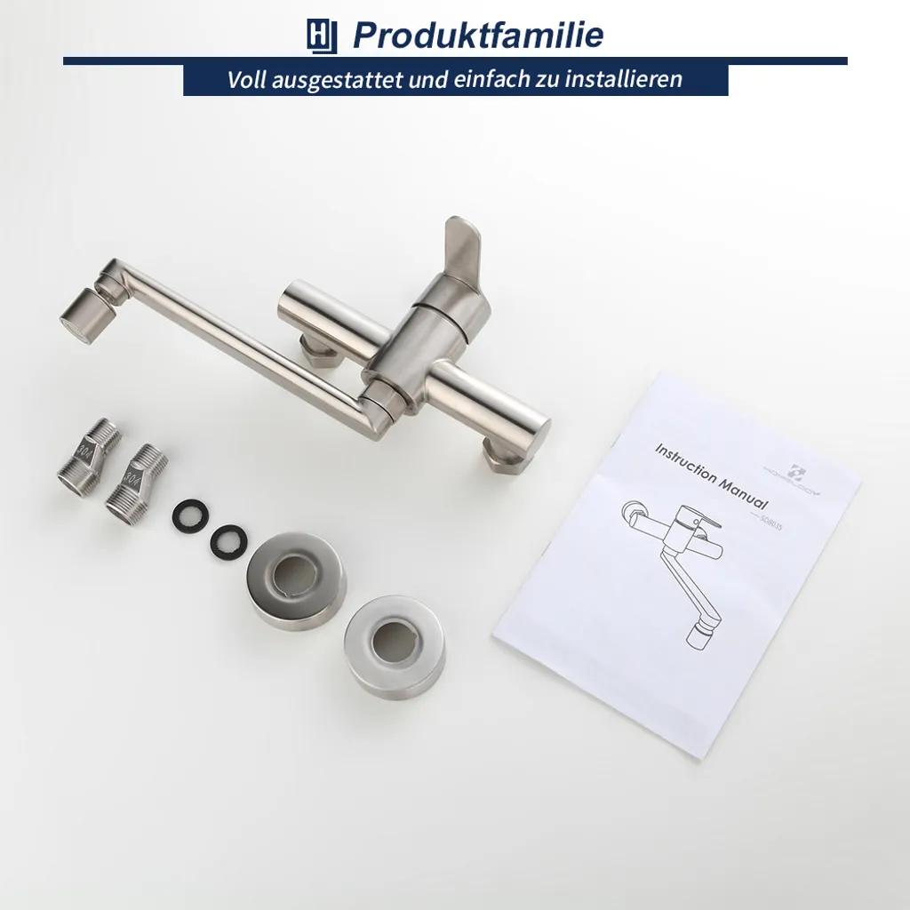 Homelody Wandmontage Wasserhahn Küche 360° Drehbar Küchenarmatur 2 Strahlarten Mischbatterien Armatur Für Küche Einhebelmischer Edelstahl Für Spüle 10 Homelody Wandmontage Wasserhahn Küche 360° Drehbar Küchenarmatur 2 Strahlarten Mischbatterien Armatur Für Küche Einhebelmischer Edelstahl Für Spüle – Bild 10