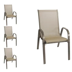 Wohaga 4er Set Stapelstuhl 'New York' Mit Textilenbespannung Champagner/Champagner