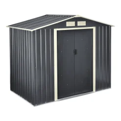 En.casa Gartenschuppen 213x127x185cm Aus Metall Gerätehaus Mit Metallrahmen Dunkelgrau