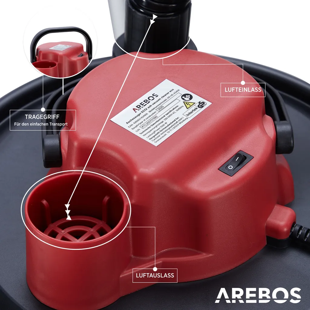 AREBOS Aschesauger, Kaminsauger 1200W, 20L, Mit 4 Rollen, Inkl. HEPA Filter, Saug- Und Blasfunktion 7 AREBOS Aschesauger, Kaminsauger 1200W, 20L, Mit 4 Rollen, Inkl. HEPA Filter, Saug- Und Blasfunktion – Bild 7