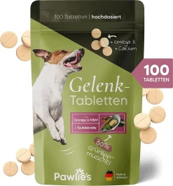 Pawlie's Gelenktabletten Für Hunde (NEU) | Grünlippmuschel Hund, Glucosamin, MSM & Teufelskralle | Hunde Leckerlis Mit Omega 3, 100 Stück, Hohe Akzeptanz, In DE Hergestelltes Ergänzungsfutter