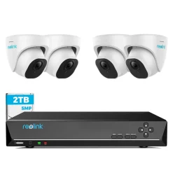 Reolink 5MP Überwachungskamera Set Aussen, PoE IP Outdoor Kamera Mit Smarter Personen- Und Fahrzeugerkennung, 8CH 2TB HDD NVR Für 24/7 Videoüberwachung, Nachtsicht, RLK8-520D4-A
