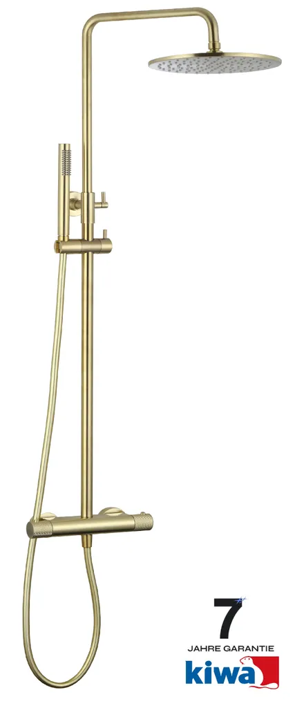 Bäder Boutique AquaNovo Rain Duschsystem Mit Thermostat 25 Cm, Gold Gebürstet 1 Bäder Boutique AquaNovo Rain Duschsystem Mit Thermostat 25 Cm, Gold Gebürstet