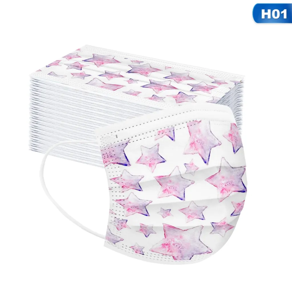 Jinaishop 50 Stück Maske Erwachsenen Einwegmaske Niedlich Und Schön Druck Staubmasken Schutzmasken-Stern Druck 2 Jinaishop 50 Stück Maske Erwachsenen Einwegmaske Niedlich Und Schön Druck Staubmasken Schutzmasken-Stern Druck – Bild 2