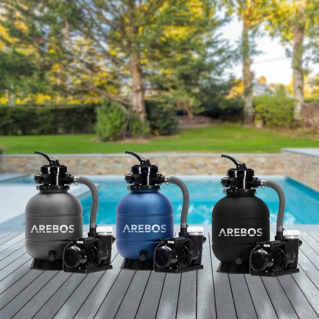 AREBOS Sandfilteranlage Mit Pumpe | 400W | 10.200 L/h | Tankvolumen Bis Zu 20 Kg Sand | 7 - Wege Ventil Mit Griff | Mit Druckmanometer | Inkl. 1400g Filterbälle | Inkl. 2m Schlauch | Blau 9 AREBOS Sandfilteranlage Mit Pumpe | 400W | 10.200 L/h | Tankvolumen Bis Zu 20 Kg Sand | 7 - Wege Ventil Mit Griff | Mit Druckmanometer | Inkl. 1400g Filterbälle | Inkl. 2m Schlauch | Blau – Bild 9