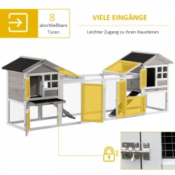 PawHut Kaninchenstall Kombination Kaninchenhaus XXL Stall Für Meerschweinchen Mit Freilauf Rampe Doppelstöckig Für 2-4 Kaninchen Tannenholz Asphalt 259 X 64 X 92 Cm -Garten- & Gewächshäuser Geschäft c1530b31765a048342661e962566e9ec