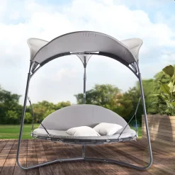 LECO Doppelschwingliege, Grau, Stahl/Textilene, 209 X 209 X 205 Cm -Garten- & Gewächshäuser Geschäft c158e7e7c5a840c1dc75619d24dcf20f