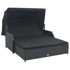 VidaXL 2-Personen-Sonnenliege Mit Sonnendach Poly Rattan Schwarz