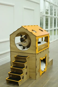 MyBamHomes Katzenhaus Mit Futterstation - Inklusive 2 X Edelstahl Futternapf + 2 X Kissen + Namensschild Mit Wunschname / Katzenbett Für Zwei Katzen | Katzenburg, Extra Groß, Haustierhäuser, Haustiermöbel, Katze, Katzenhütte, Katzenzubehör, Katzenkratzbaum, Katzenbaum, Katzen, Für Zuhause, -Garten- & Gewächshäuser Geschäft c172e693c672ebfab590fbe214d6202a