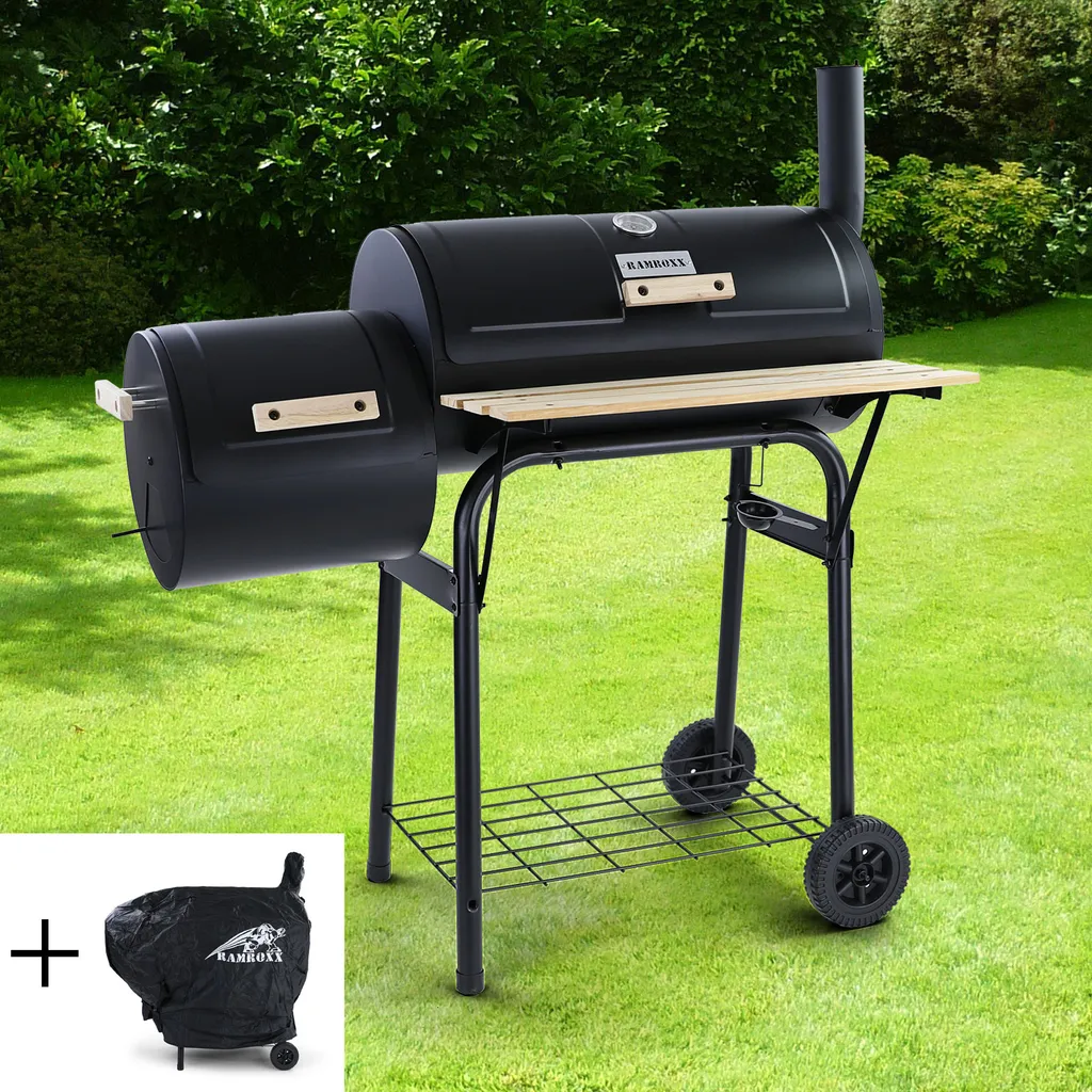 Carparts Online GmbH RAMROXX® BBQ XL Smoker Holzkohle Barbecue Grill RX970 Schwarz Mit Abdeckung 1 Carparts Online GmbH RAMROXX® BBQ XL Smoker Holzkohle Barbecue Grill RX970 Schwarz Mit Abdeckung