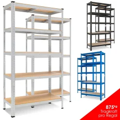 MASKO® 2er-Set Lagerregal Schwerlastregal, Kellerregal , Bis 875 Kg Belastbar, 5 Verstellbare Ablagen, MDF-Platten Regal Aus Metall, Steckregal, Werkstattregal, Keller, Garage, Farbe:2x Schwarz 700kg, Größe:2x 160x80x40cm 4-Böden