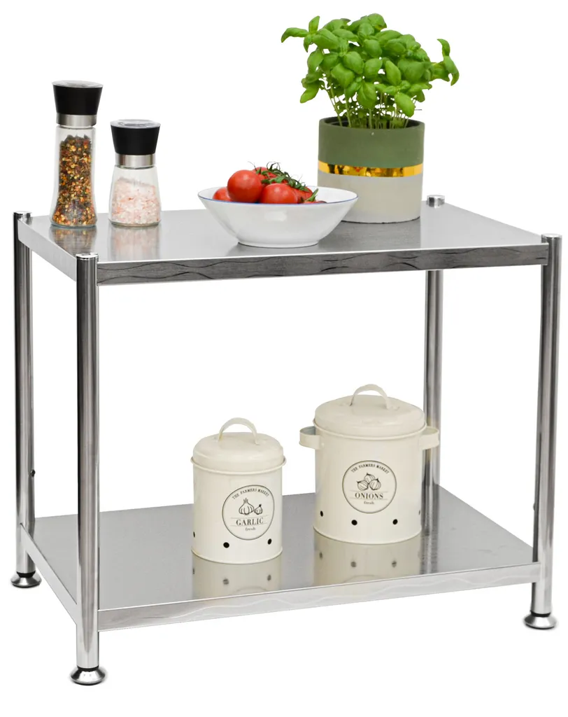Shelfr 2 Ebenen Edelstahl Regal - 61x36x50 Schwerlastregal Bis 60kg - Metallregal Küche 1 Shelfr 2 Ebenen Edelstahl Regal - 61x36x50 Schwerlastregal Bis 60kg - Metallregal Küche