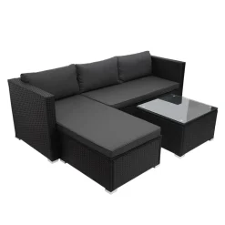 Mendler Poly-Rattan Garnitur HWC-F57, Balkon-/Garten-/Lounge-Set Sofa Sitzgruppe Schwarz, Kissen Dunkelgrau Ohne Deko-Kissen -Garten- & Gewächshäuser Geschäft c2265a2746c35fdcdb8359e5220531d3
