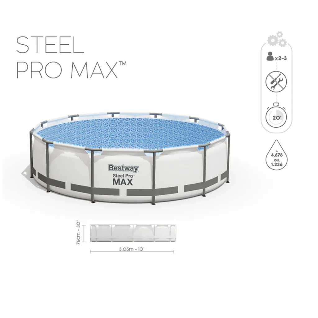 Bestway 56408 Rund Aufstellpool Stahl Pro Max 305x76 CmGestalten: Rund, Maße: 3 - 3,99 M, Filterpumpe: 58381 15 Bestway 56408 Rund Aufstellpool Stahl Pro Max 305x76 CmGestalten: Rund, Maße: 3 - 3,99 M, Filterpumpe: 58381 – Bild 15