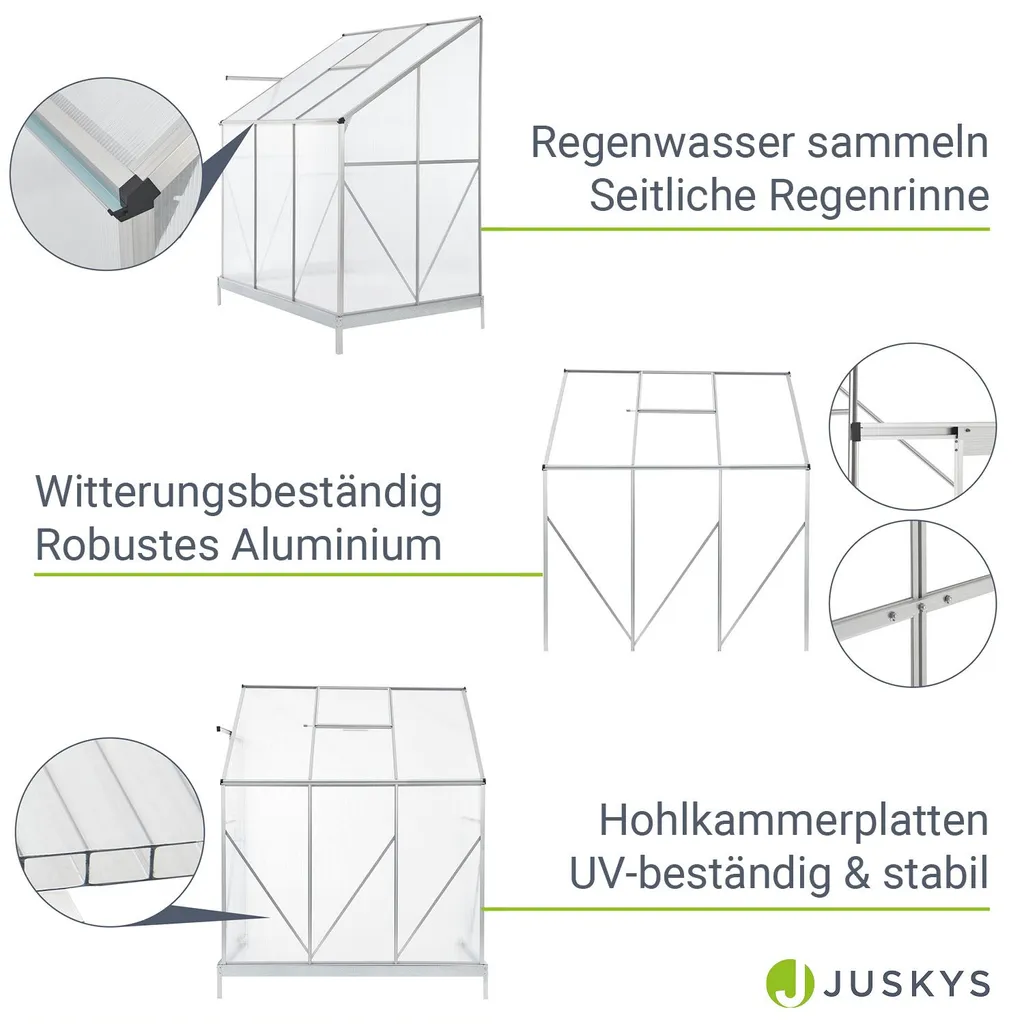 Juskys Aluminium Anlehn-Gewächshaus 2,4 M² – Treibhaus Mit Schiebetür, Fenster Zum Lüften & Stahl-Fundament – Stabiles Pflanzenhaus Für Garten 5 Juskys Aluminium Anlehn-Gewächshaus 2,4 M² – Treibhaus Mit Schiebetür, Fenster Zum Lüften & Stahl-Fundament – Stabiles Pflanzenhaus Für Garten – Bild 5