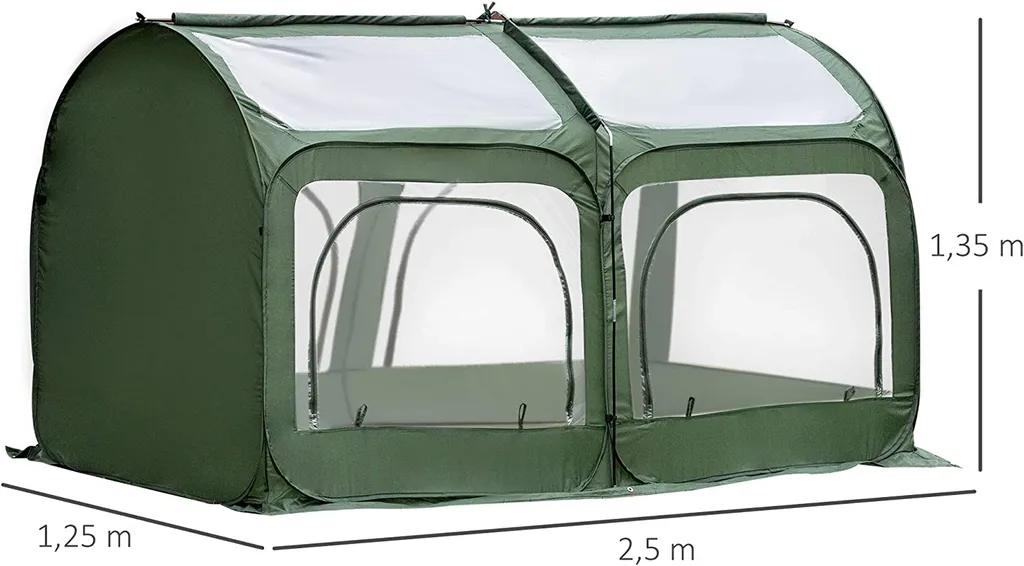 Outsunny Pop-Up Gewächshaus Mit 4 Reißverschlusstüren Treibhaus Tomatenhaus Frühbeet Stahl PVC Transparent 250 X 125 X 135 Cm 2 Outsunny Pop-Up Gewächshaus Mit 4 Reißverschlusstüren Treibhaus Tomatenhaus Frühbeet Stahl PVC Transparent 250 X 125 X 135 Cm – Bild 2