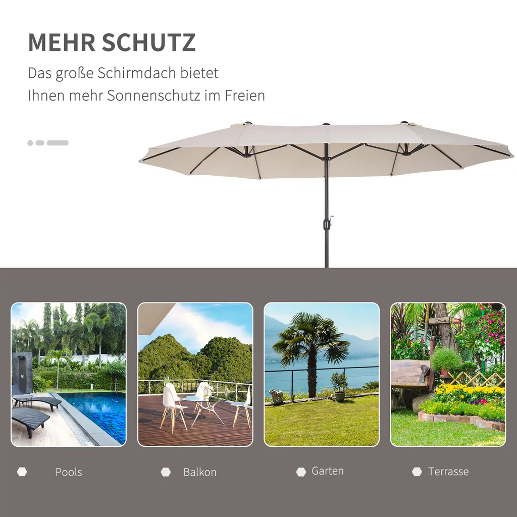 Outsunny Sonnenschirm Gartenschirm Marktschirm Doppelsonnenschirm Terrassenschirm Mit Handkurbel Oval Metall + Polyester Beige 455 X 270 X 240 Cm 7 Outsunny Sonnenschirm Gartenschirm Marktschirm Doppelsonnenschirm Terrassenschirm Mit Handkurbel Oval Metall + Polyester Beige 455 X 270 X 240 Cm – Bild 7