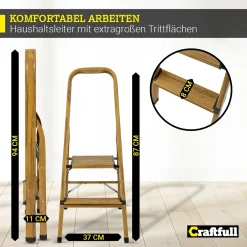 Craftfull Stehleiter CF-133A Klappleiter 2 Stufen, Gummierte Standfüße, Holzoptik, Alu Leiter Aluminiumleiter Aluleiter Mehrzweckleiter Multifunktionsleiter Haushaltsleiter Leiter -Garten- & Gewächshäuser Geschäft c2be4de52f20bcbfa9674f20a5166eee