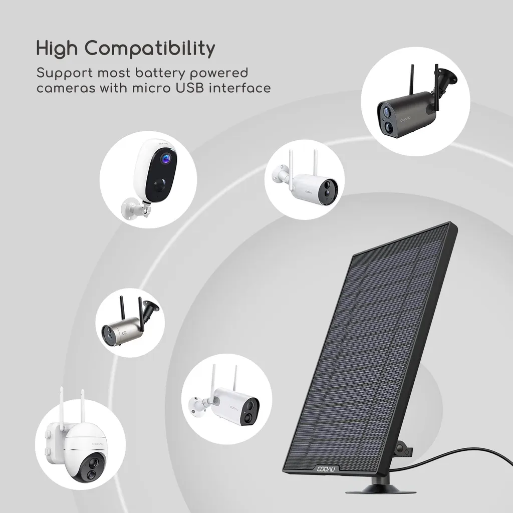 COOAU Solarpanel Für Solarbetriebene Sicherheitskamera,Akku Überwachungskamera Aussen WLAN IP Kamera Outdoor Oder Türklingel, Wetterfest, 360° Einstellbare Halterung,3M USB-Kable 4 COOAU Solarpanel Für Solarbetriebene Sicherheitskamera,Akku Überwachungskamera Aussen WLAN IP Kamera Outdoor Oder Türklingel, Wetterfest, 360° Einstellbare Halterung,3M USB-Kable – Bild 4