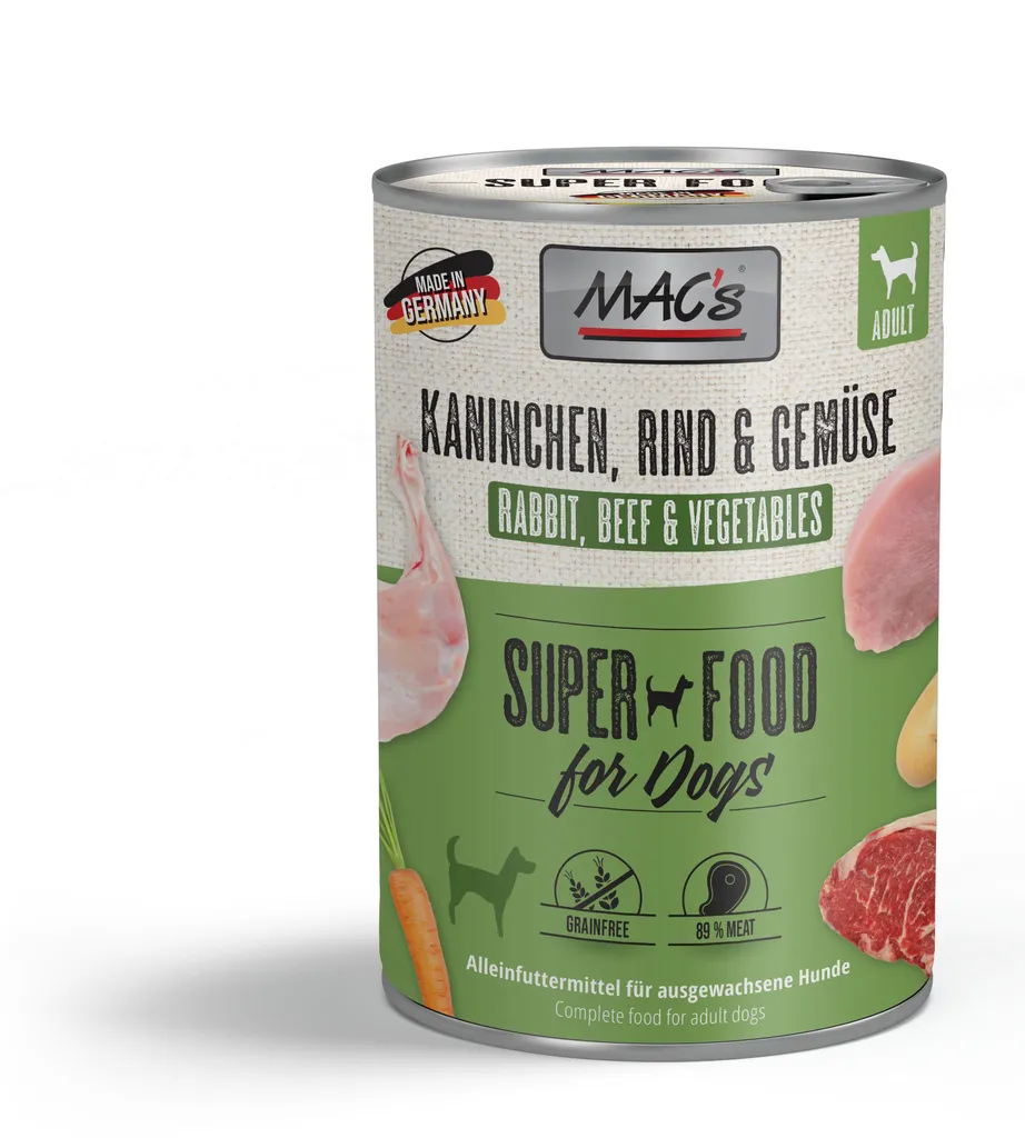 MAC's Dog Hundefutter Kaninchen, Rind & Gemüse Nassfutter Dosen 6x400g Getreidefrei 2 MAC's Dog Hundefutter Kaninchen, Rind & Gemüse Nassfutter Dosen 6x400g Getreidefrei – Bild 2