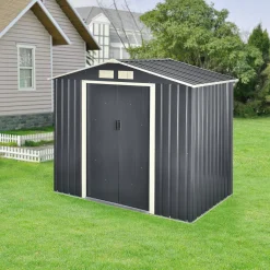 En.casa Gartenschuppen 213x127x185cm Aus Metall Gerätehaus Mit Metallrahmen Dunkelgrau -Garten- & Gewächshäuser Geschäft c3a2980d2ac8f23bfd4b275cf5a49b6c