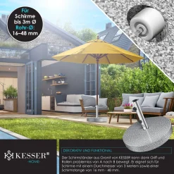 KESSER® Granit Sonnenschirmständer Mit Edelstahlrohr, Hochwertiger Schirmständer Sockel 25KG - Für Schirmstöcke Bis 16-48 Mm, Inkl. Transport Griff Garten Balkonschirmständer, Farbe:Grau, Größe:Rund -Garten- & Gewächshäuser Geschäft c3c3cc0c258b55cff194e51f5352b2a3
