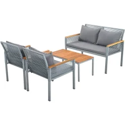 Merax 4-tlg. Garten-Lounge-Set Mit Stahlrahmen Und Couchtisch, Rope Gartenmöbel Set Aus Akazienholz Und Polyrattan, Gartenmöbel-Sets Für 4 Personen, Grau 19 Merax 4-tlg. Garten-Lounge-Set Mit Stahlrahmen Und Couchtisch, Rope Gartenmöbel Set Aus Akazienholz Und Polyrattan, Gartenmöbel-Sets Für 4 Personen, Grau -Garten- & Gewächshäuser Geschäft c3e8eabb37d7bbdeb28382cd0e527974