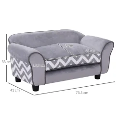 PawHut Hundesofa, Haustiersofa Mit Erhöhten Füßen, Hundecouch, Hundeliege Mit Kissen, Hundebett, Katzensofa, Waschbar, Samt, Grau, 73,5 X 41 X 33 Cm -Garten- & Gewächshäuser Geschäft c410b131b0fa07104c31369f029f3590