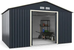 COSTWAY Gerätehaus Metall, 340x255x210 Cm, Geräteschuppen Abschließbar, Gartenhaus Mit 4 Luftschlitzen & Schiebetür, Garten Schuppen Für Rasenmäher Fahrräder, Metallschuppen Geräteschuppen Outdoor