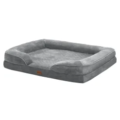 Juskys Hundebett Sheena XL Orthopädisch, Waschbar & Rutschfest – 105 X 82 X 17 Cm– Hundesofa Flauschig Große Hunde Grau – Haustierbett Hundesofa