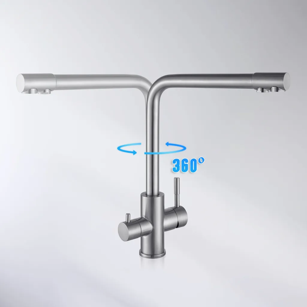 Cecipa 3 Wege Wasserhahn Küche, Küchenarmatur 360° Schwenkbar, Mischbatterie Küche Für Osmoseanlage, 3-in-1 Hochdruckarmatur, Trinkwasserhahn Mit 2 Hebel, Gebürstet Edelstahl 2 Cecipa 3 Wege Wasserhahn Küche, Küchenarmatur 360° Schwenkbar, Mischbatterie Küche Für Osmoseanlage, 3-in-1 Hochdruckarmatur, Trinkwasserhahn Mit 2 Hebel, Gebürstet Edelstahl – Bild 2