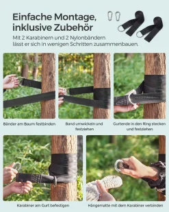 SONGMICS Hängematte, 210 X 150 Cm, Doppelhängematte, Belastbarkeit 300 Kg, Für Garten, Terrasse, Balkon, Outdoor, Camping, Mit Tragetasche, Befestigungsgurten Und Karabinern, Grau -Garten- & Gewächshäuser Geschäft c52f0a569a37db3a92fdb6b4b0424ce4