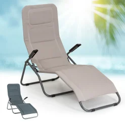 Blumfeldt Liegestuhl, Polyester Sonnenliege, Relaxliege Für Den Garten & Balkon, Wetterfeste Gartenliege Klappbar, Dreibein Liege Gepolstert, Schnell Trocknende Liege Mit Verstellbarer Rückenlehne