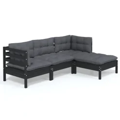 VidaXL 4-tlg. Garten-Lounge-Set Mit Kissen Schwarz Kiefernholz -Garten- & Gewächshäuser Geschäft c57c0bf3ef8a2f3e269b169da9a9ec05