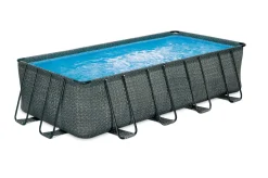 Summer Waves Premium FRAME Pool, Rattanoptik, PVC/Stahl, 549x274x132, Jede Menge Zubehör Inklusive, Rechteckig