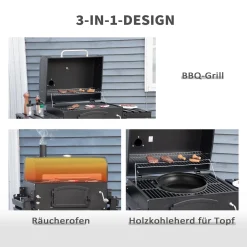 HOMCOM Outsunny Holzkohlegrill BBQ Gartengrill Mit Deckel Und Ablagen Metall Smoker BBQ Warmhalteplatte Regale Gartenparty Transportrollen Schwarz 124 X 66 X 112 Cm 12 HOMCOM Outsunny Holzkohlegrill BBQ Gartengrill Mit Deckel Und Ablagen Metall Smoker BBQ Warmhalteplatte Regale Gartenparty Transportrollen Schwarz 124 X 66 X 112 Cm -Garten- & Gewächshäuser Geschäft c5bedb3d64f60f26924a9a8b2ead3191
