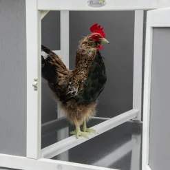 Pawhut Hühnerstall Hühnerhaus Mit Nistkasten Hühnervoliere Mit Rädern Und Griff Gehege Geflügelstall Winterfest Tannenholz PVC Grau+Weiß 247 X 90 X 114 Cm -Garten- & Gewächshäuser Geschäft c5db51c9fa596fabd8b941db28a545d1