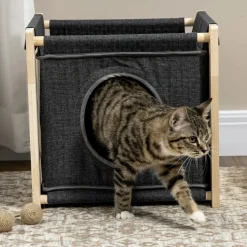 PawHut Katzenhöhle, Katzenhütte Mit Kissen, Katzenhaus Aus Kiefernholz, Katzenkorb Mit Kratzmatte, Kuschelhöhle Für Katzen, Katzenmöbel, Indoor, Grau, 40 X 40 X 40,5 Cm -Garten- & Gewächshäuser Geschäft c63acce079bc57c67a82f636495e30ff