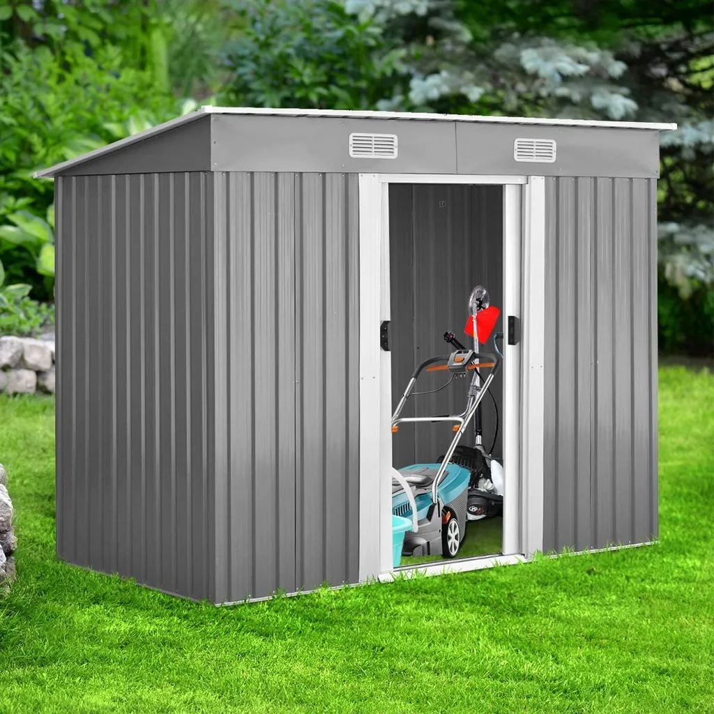 COSTWAY Gerätehaus Metall Gartenhaus 5m³ 238x131x181cm Mit 2 Schiebetüren Gartenhaus Geräteschuppen Für Outdoor & Garten 5 COSTWAY Gerätehaus Metall Gartenhaus 5m³ 238x131x181cm Mit 2 Schiebetüren Gartenhaus Geräteschuppen Für Outdoor & Garten – Bild 5